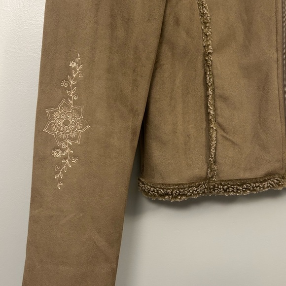 L.L. Bean Tan Faux Shearling Jacket Y2K Sherpa Lined Size Medium - Picture 3 of 8